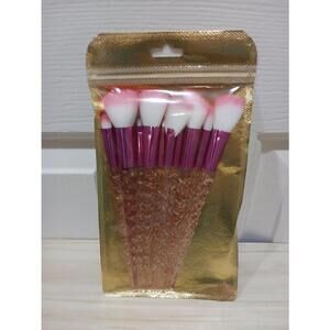 Glittery Makeup Brushes In Hot Pink Set of 10